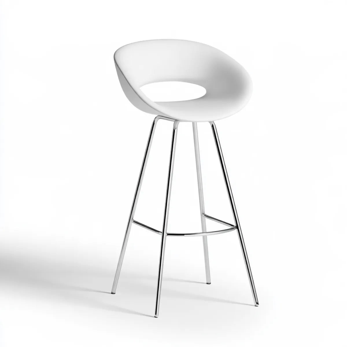 White Polypropylene Bar Stool with Chrome-Plated Steel Frame, 21.7 x 20 x 40.2 in