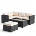 5-Piece Outdoor Patio Sectional Sofa Set, 79 x 55 x 25 in, Black PE Rattan with Cream Polyester Cushions