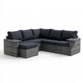 5-Piece Outdoor PE Rattan L-Shaped Sectional Sofa Set with Armrest Tables, 106.3 x 78.7 x 25.6 in, Gray/Dark Gray