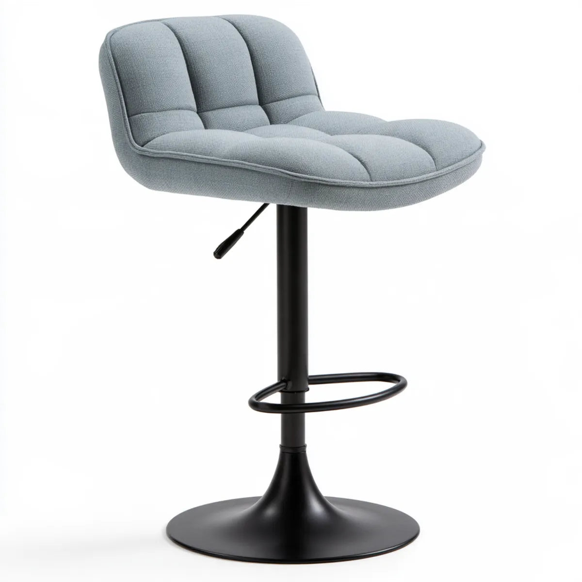 Adjustable Swivel Bar Stool, Gray Polyester Upholstery, Steel Round Base, 21.7 x 20.9 x 35.0-43.0 in