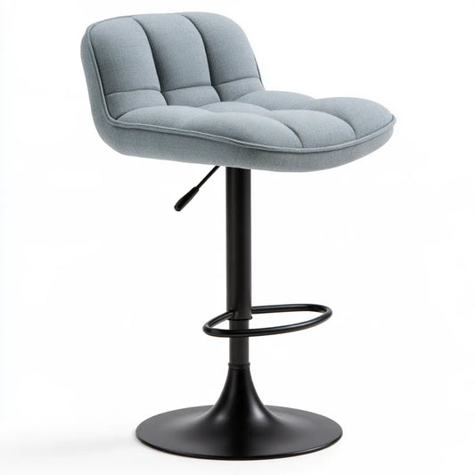 Adjustable Swivel Bar Stool, Gray Polyester Upholstery, Steel Round Base, 21.7 x 20.9 x 35.0-43.0 in