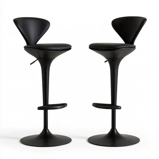 Set of 2 Adjustable Swivel Bar Stools, Black PU Leather Upholstery, Steel Round Base, 39.4-47.6 in Overall Height