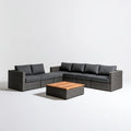 5-Seat L-Shaped Outdoor Sectional Sofa Set with Coffee Table, 270 x 210 x 63 cm, Gray PE Rattan and Acacia Wood