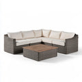 4-Seat Outdoor L-Shaped PE Rattan Sectional Sofa Set with Coffee Table, 89 x 89 x 31 in, Gray/Beige/Brown