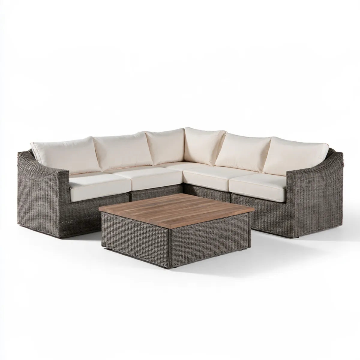 4-Seat Outdoor L-Shaped PE Rattan Sectional Sofa Set with Coffee Table, 89 x 89 x 31 in, Gray/Beige/Brown