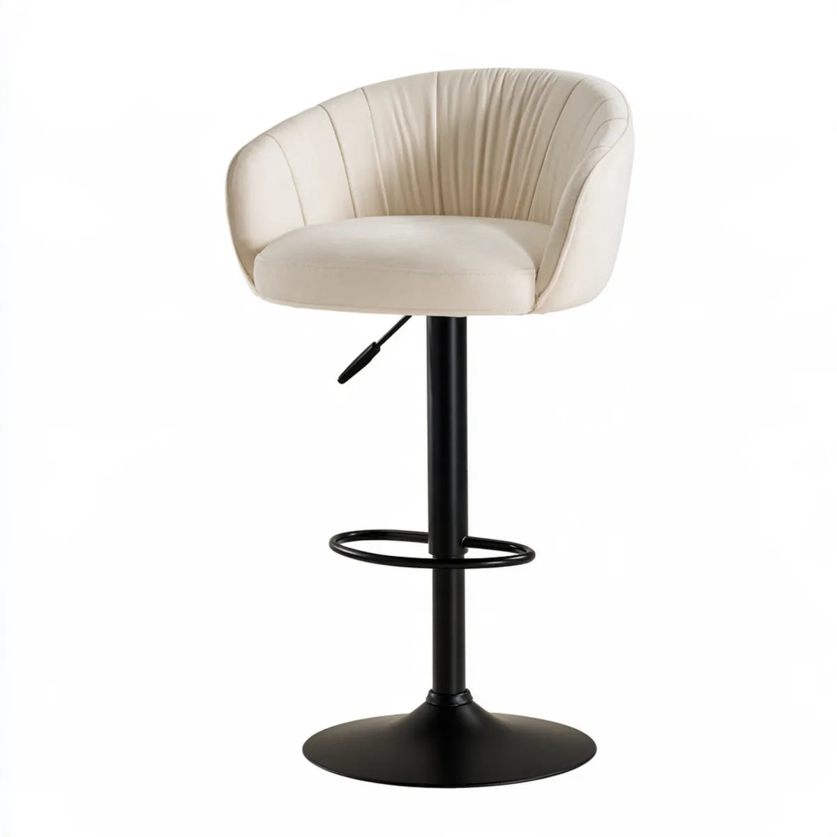 Adjustable Swivel Bar Stool, 22.4 x 20.5 x 34.6-42.5 in, Cream Polyester Velvet, Black Steel Round Base
